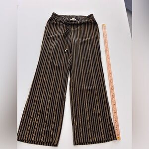 Michael Kors Wide Legged Black and Gold Logo Striped Pants Size Medium